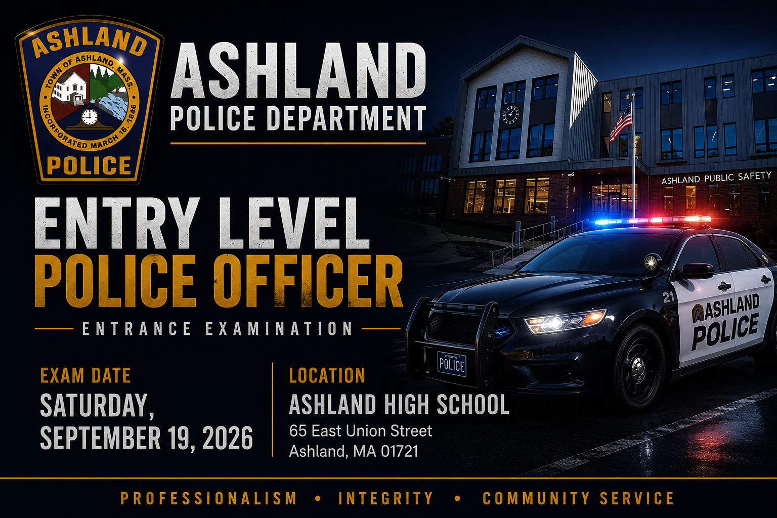 Ashland PD FT Entry Level Officer Exam - September 19, 2026