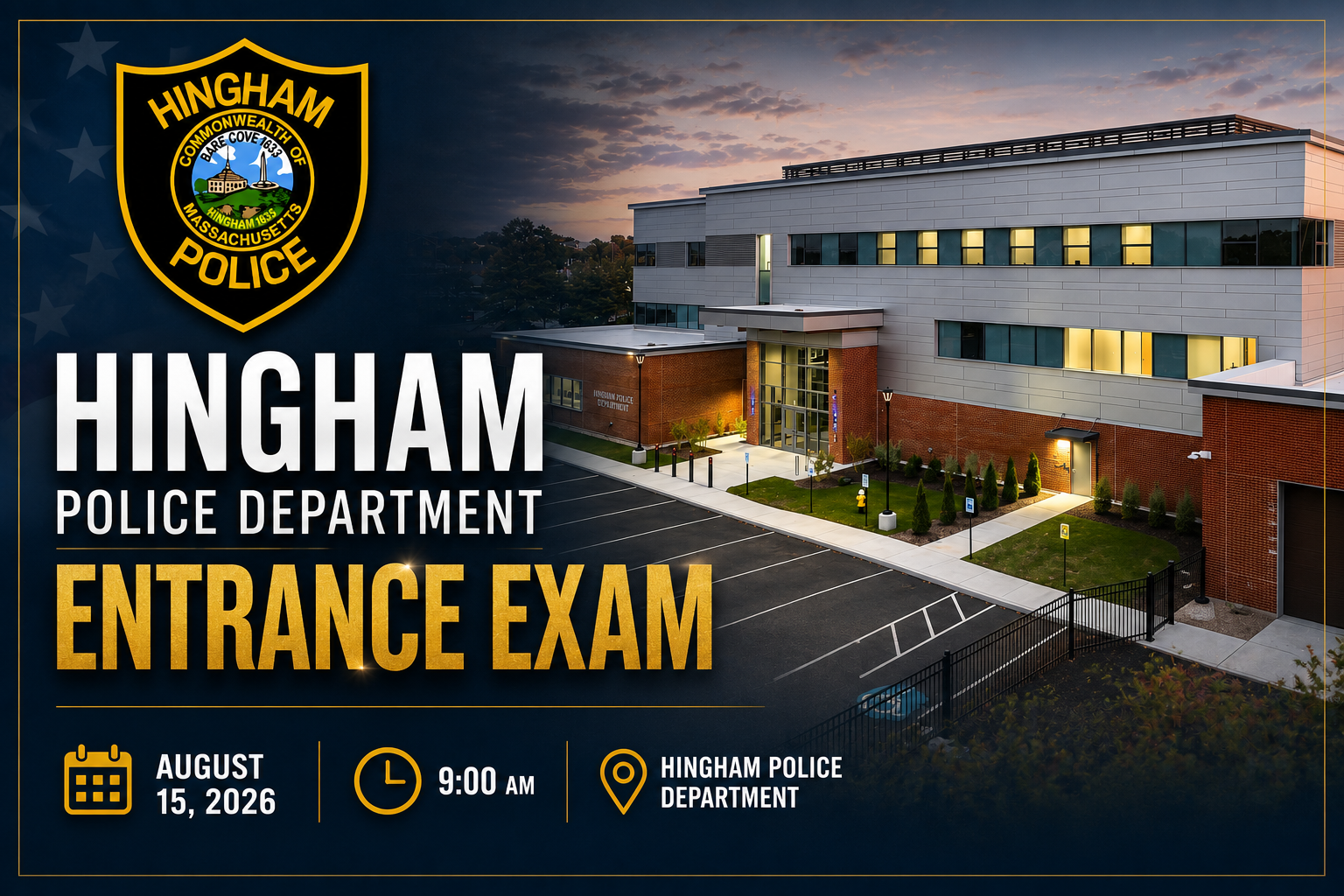 Hingham Police Officer Entrance Exam - August 15, 2026